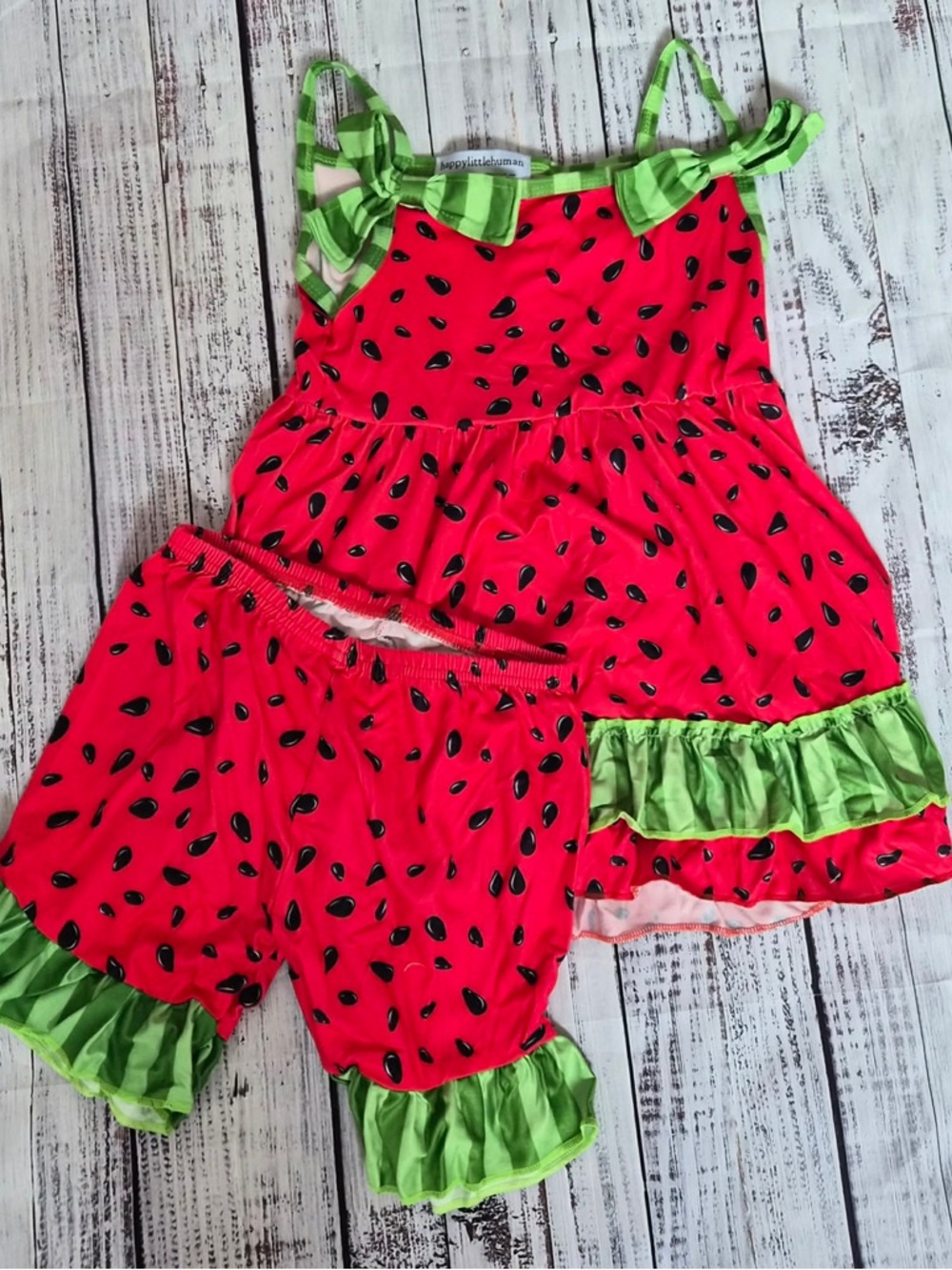 Kids Watermelon Print Pink Ruffle Shorts Set